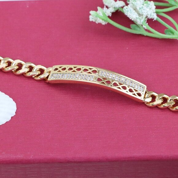 "Elegant Rose Gold Bracelet with Teardrop Cutouts & CZ Accents, XPBL0963 - Picture 11 of 12